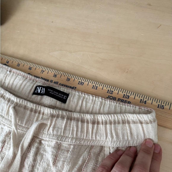 Zara Cotton / Linen Blend Striped Pull On pants Beige / Cream  Neutral Colors - Picture 7 of 7